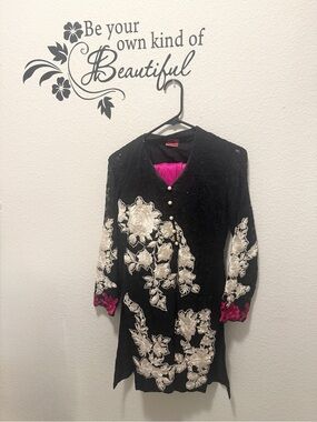 Black Embroidered 3- piece Party wear with Pink Accents
